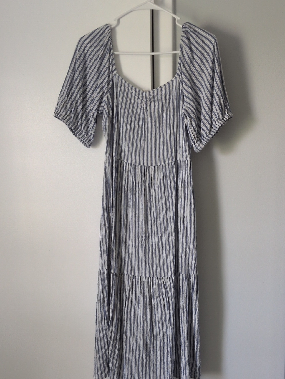 a.n.a Blue and White Striped Square-Neck Maxi Dress